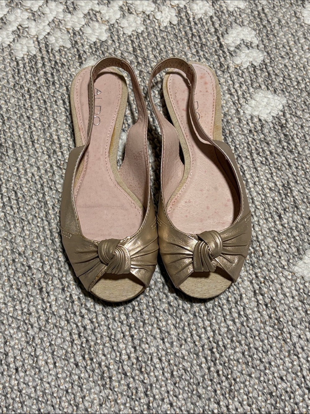 Aldo Metallic Gold Knotted Peep-Toe Slingback Flats